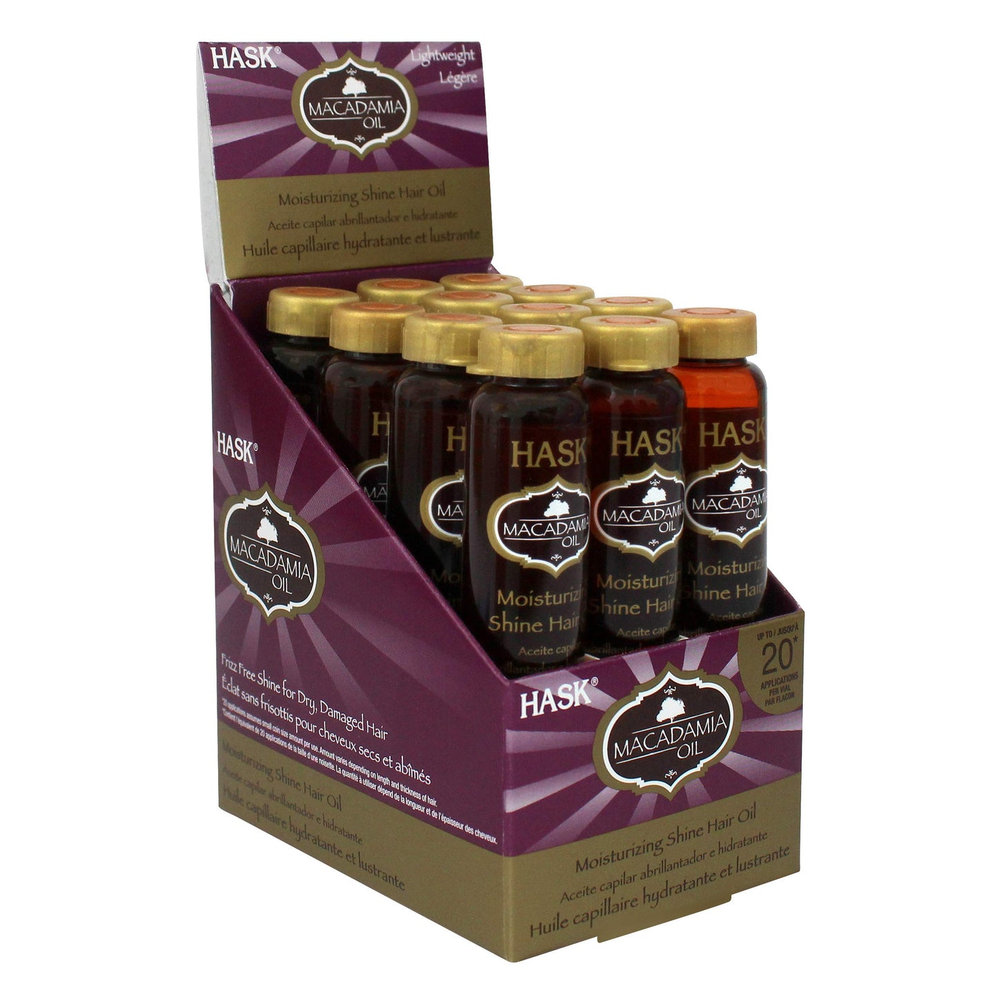 Hask Vials Macadamia Oil Shine Treatment, 0.62 Fl Oz (Pack of 12)