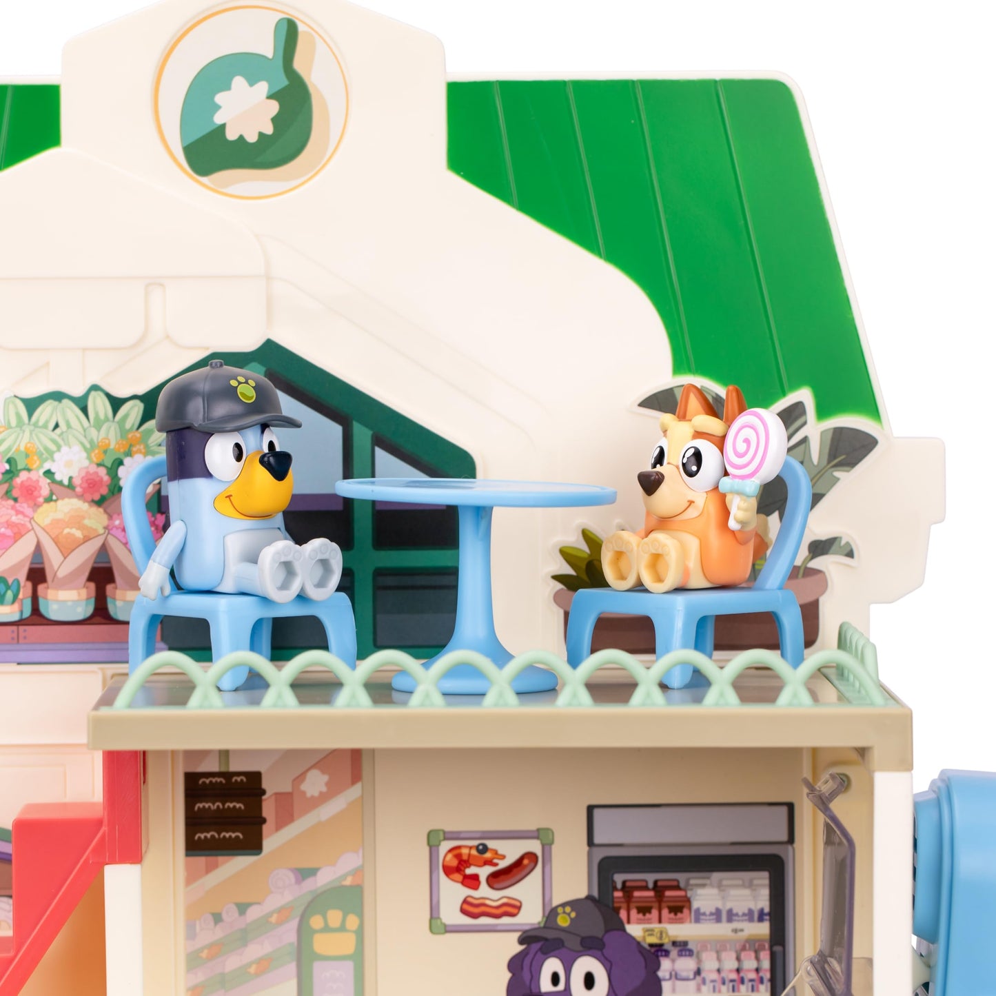 Bluey and Bingo Supermarket Playset with Escalator, Pretend Play Toys for Toddlers, Sounds and 15 Pieces, Grocery Store Playset