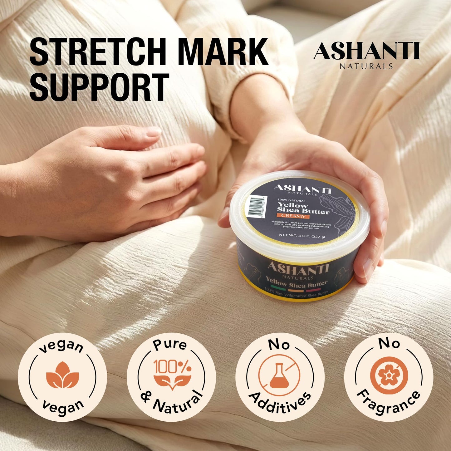 Ashanti Naturals Yellow Raw Shea Butter | Unrefined African Shea Butter | Creamy Moisturizer for Easy Application - 8 oz