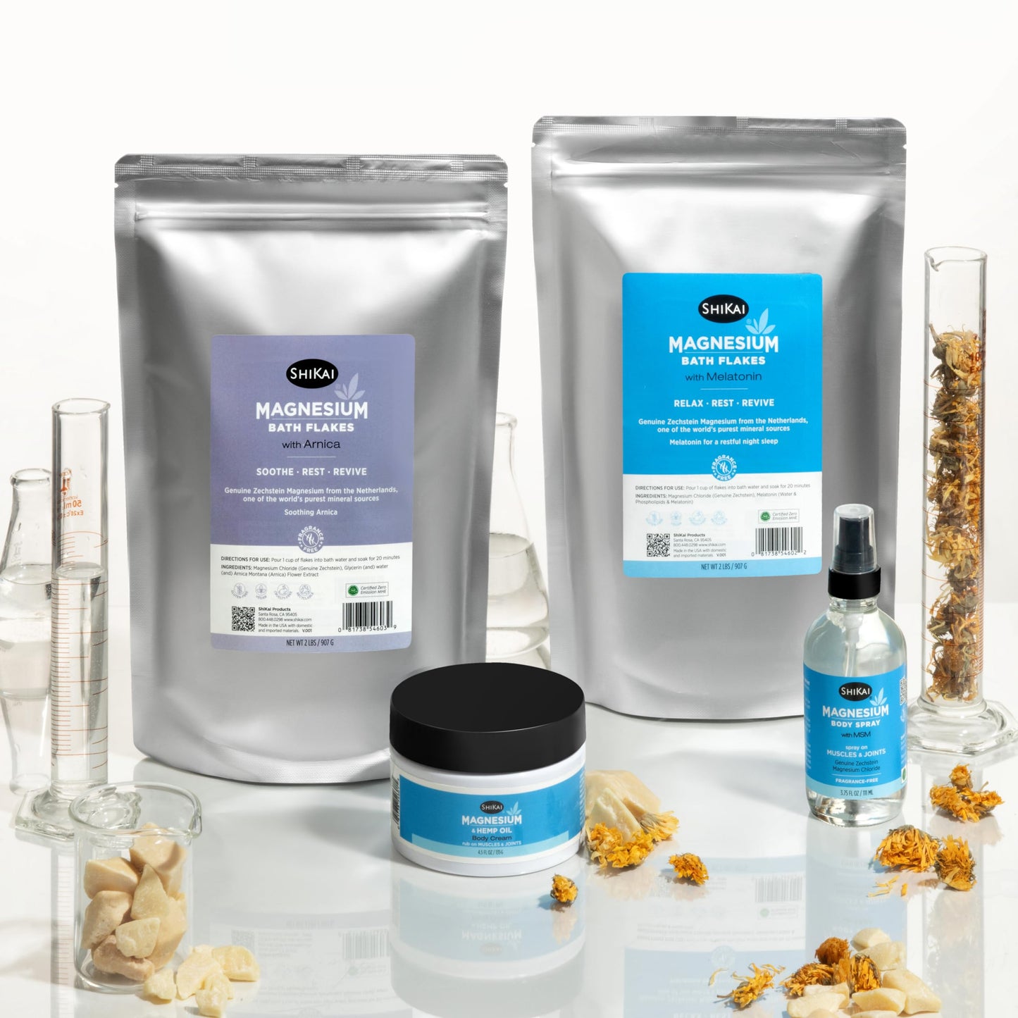 ShiKai Magnesium Bath Flakes with Melatonin (32 oz) - Bath Salt Soak for Muscle Relief - Enhance Sleep - Fragrance Free Beauty and Personal Care ShiKai