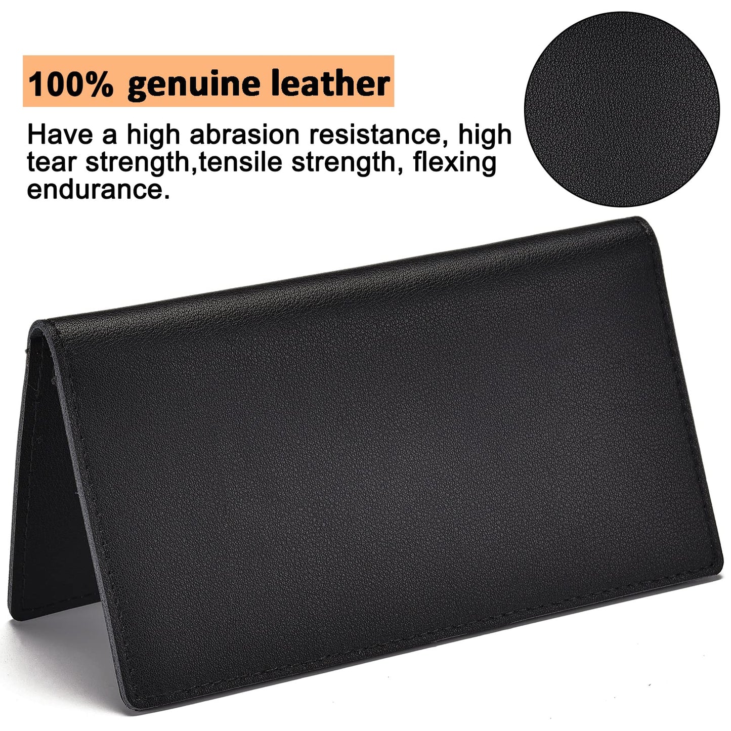 Black Checkbook Covers for Personal Duplicate Checks, Genuine Leather Checkbooks Register Cover Holder Wallets for Women & Men (Black)