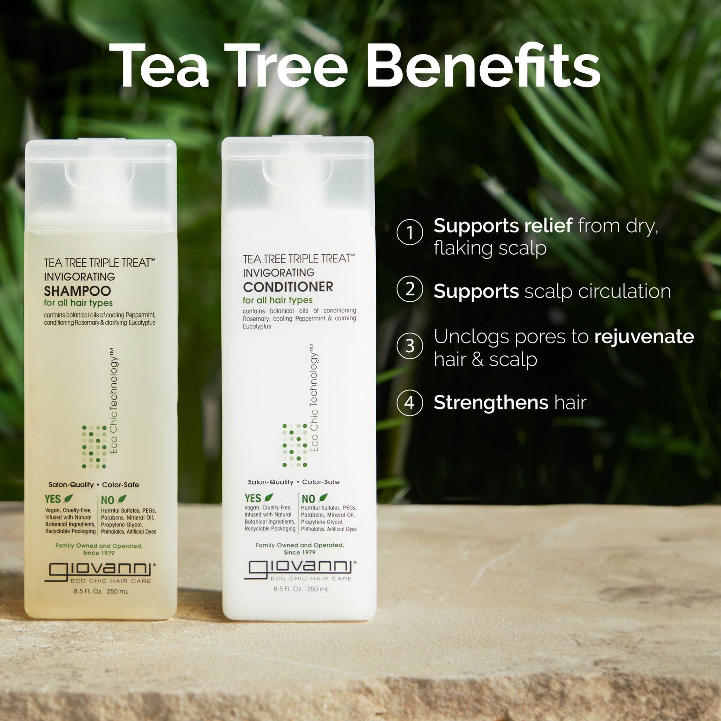 GIOVANNI Tea Tree Triple Treat Invigorating Shampoo & Conditioner Set - Cooling Peppermint, Eucalyptus, Rosemary, Helps Dry, Flaky Scalp, Salon