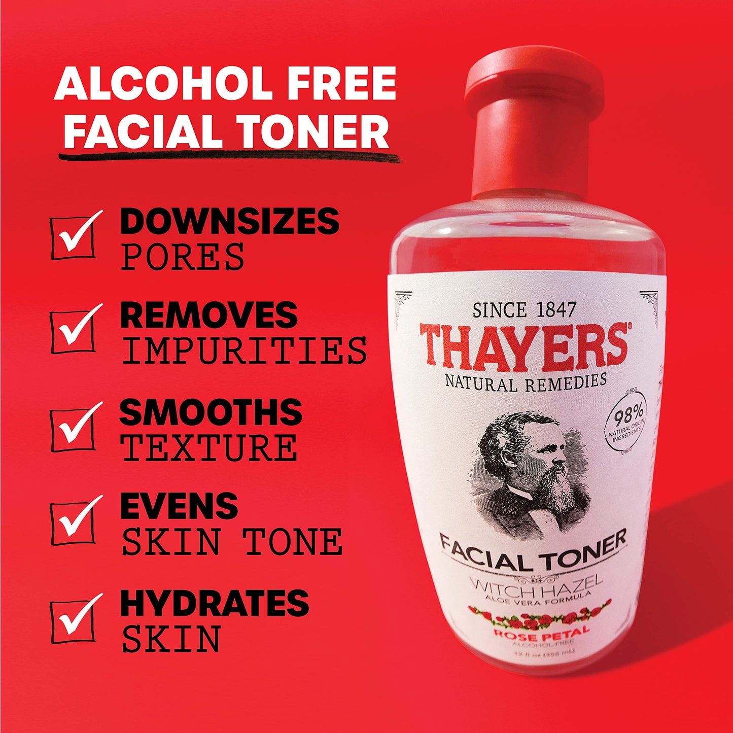 THAYERS Alcohol-Free, Hydrating Rose Petal Witch Hazel Facial Toner with Aloe Vera Formula, Vegan, Dermatologist Tested and Recommended, 12 Oz (Pack