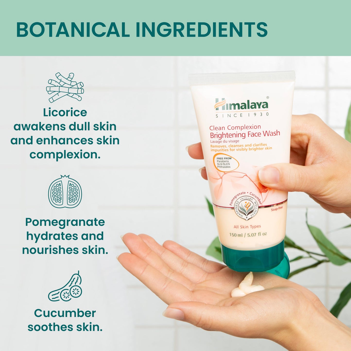 Himalaya Clean Complexion Brightening Face Wash for Bright Clean Skin, For All Skin Types, Free from Parabens, SLS, and Phthalates, 150 ml (5.07 oz)