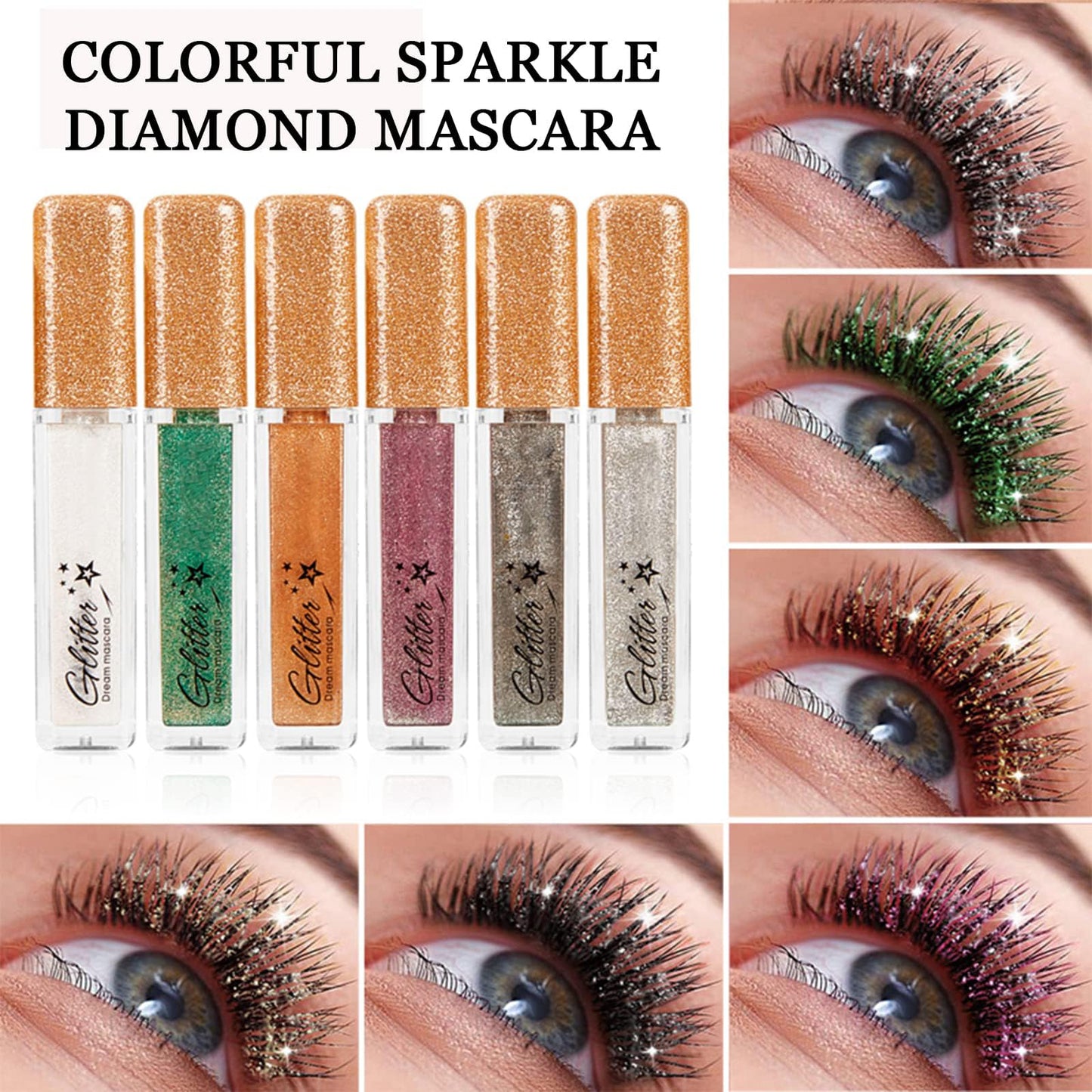 Gold Mascara for Eyelashes,Colorful Mascara Waterproof Long Lasting Eye Lash Mascara Shiny Sparkle Diamond Mascara Smudge-proof