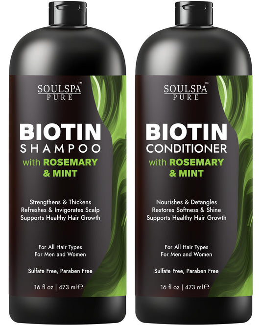 SOULSPA PURE Biotin Rosemary Shampoo and Conditioner Set - Sulfate Free Scalp Care & Hair Strengthening for Thinning, Color-Treated Hair - Rosemary Beauty & Personal Care SOULSPA PURE