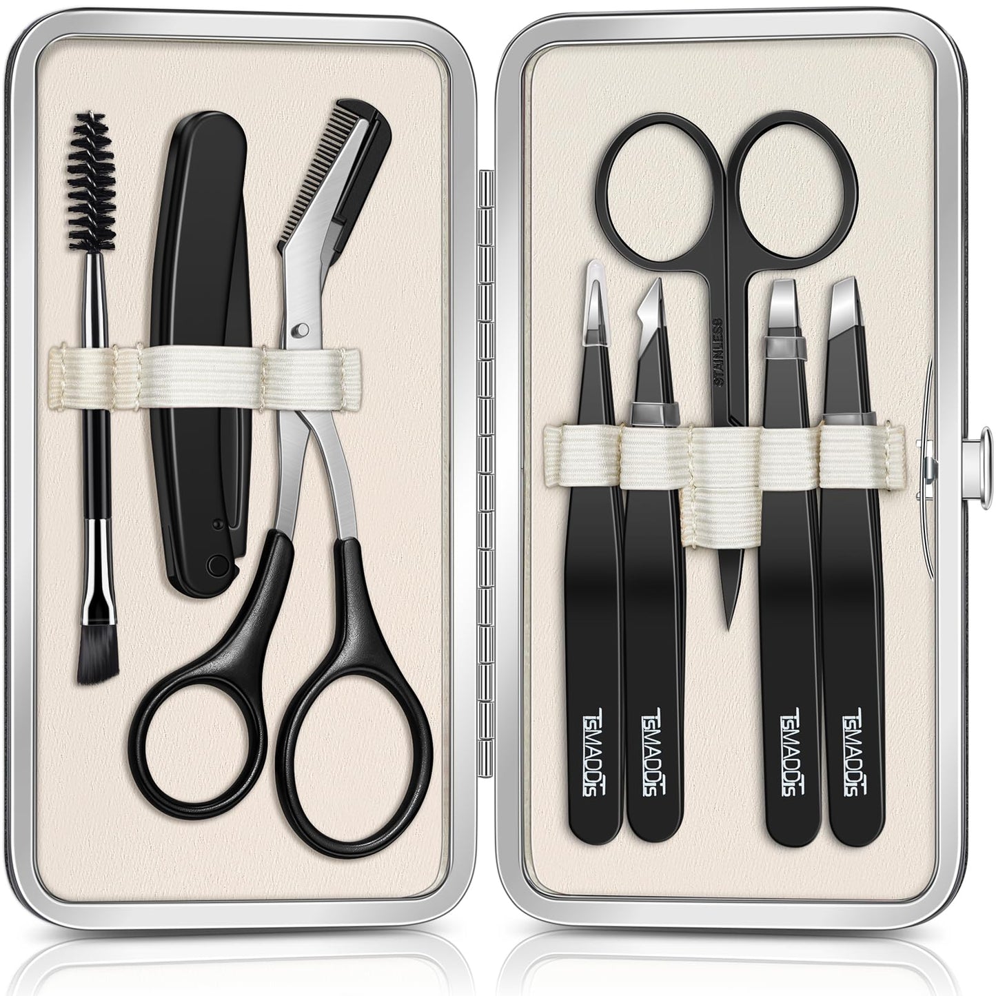 TsMADDTs Tweezers for Men, 8 in 1 Professional Eyebrow Tweezers Kit with Eyebrow Trimmer & Scissors, Razor, Brush, Skin Care Tools Beauty and Personal Care TsMADDTs