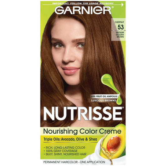 Garnier Nutrisse Nourishing Hair Color Creme, 53 Medium Golden Brown, Chestnut, Packaging May Vary Beauty & Personal Care Garnier