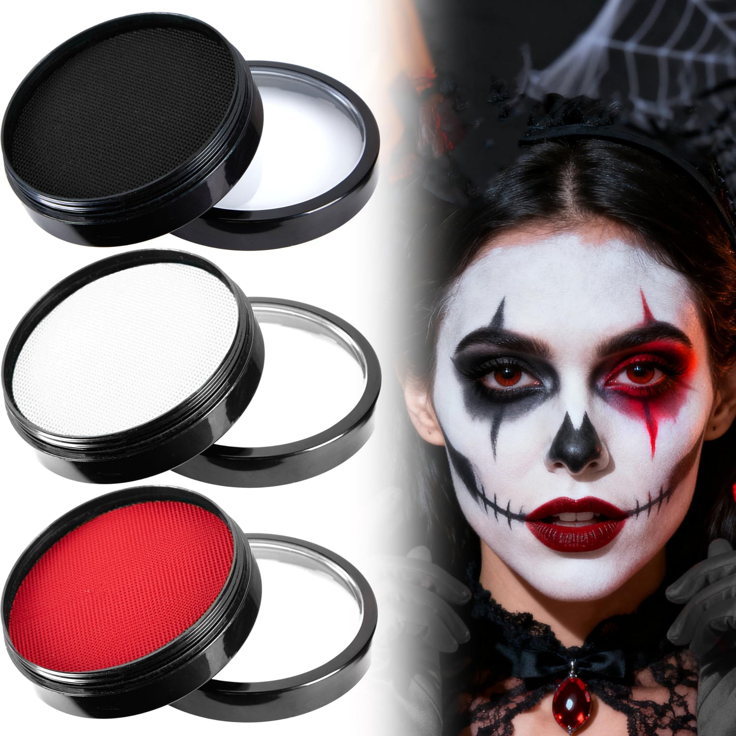 Spooktacular Creations 3PCS Halloween Makeup Face Body Paint Waterproof Foundation Cream Cake Tub, Halloween Party Cosplay Clown Sfx Costume Dress Up
