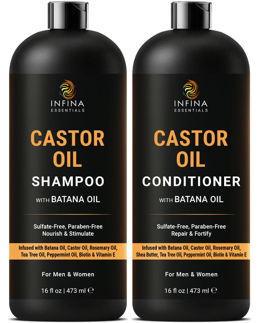 INFINA ESSENTIALS Castor Oil Shampoo and Conditioner Set | 16 fl oz Each | with Batana Oil | Strengthening, Thickening & Hydrating Formula | Supports Beauty & Personal Care INFINA ESSENTIALS