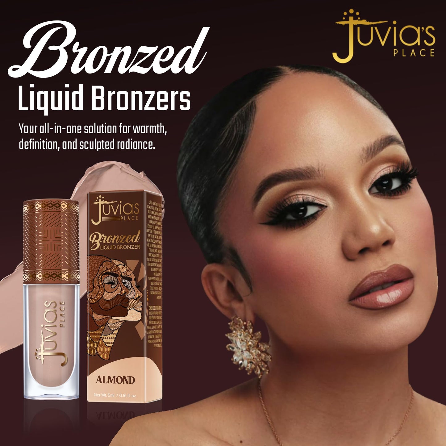 Juvia’s Place Bronzed Liquid Bronzer - Almond - Liquid Bronzer for Face with Silky Blendable Texture - Buildable Coverage for Natural Contour