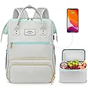 ETRONIK Lunch Backpack, 15.6 Inch Laptop Backpack with USB Port, Stylish Nurse, Teacher Work Bag with Insulated Cooler Lunch Box for Women Men, College Backpack for Travel, Grey Blue