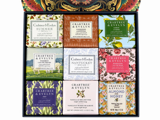 Crabtree & Evelyn Triple Milled Bar Soap 9 Pc Set 3.5 oz Each (Gardeners, Summer Hill, Nantucket, Iris, Goat Milk, Rosewater, Citron, Almond & Honey Beauty & Personal Care Crabtree & Evelyn