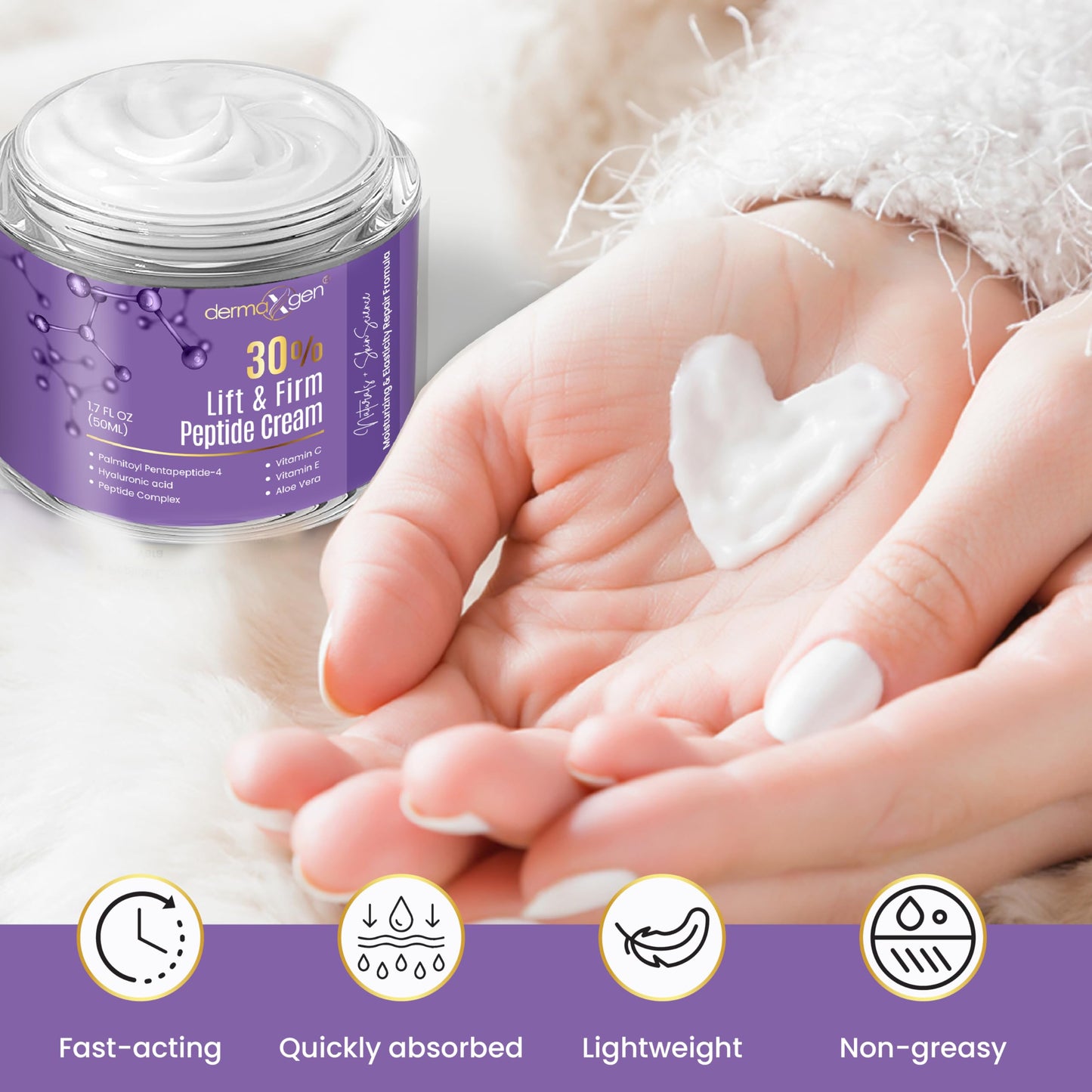 Dermaxgen 30% Lift & Firm Peptide Cream for Face - Organic Anti Aging Firming Cream for Wrinkles and Fine lines - Hydrating Formula with Matrixyl