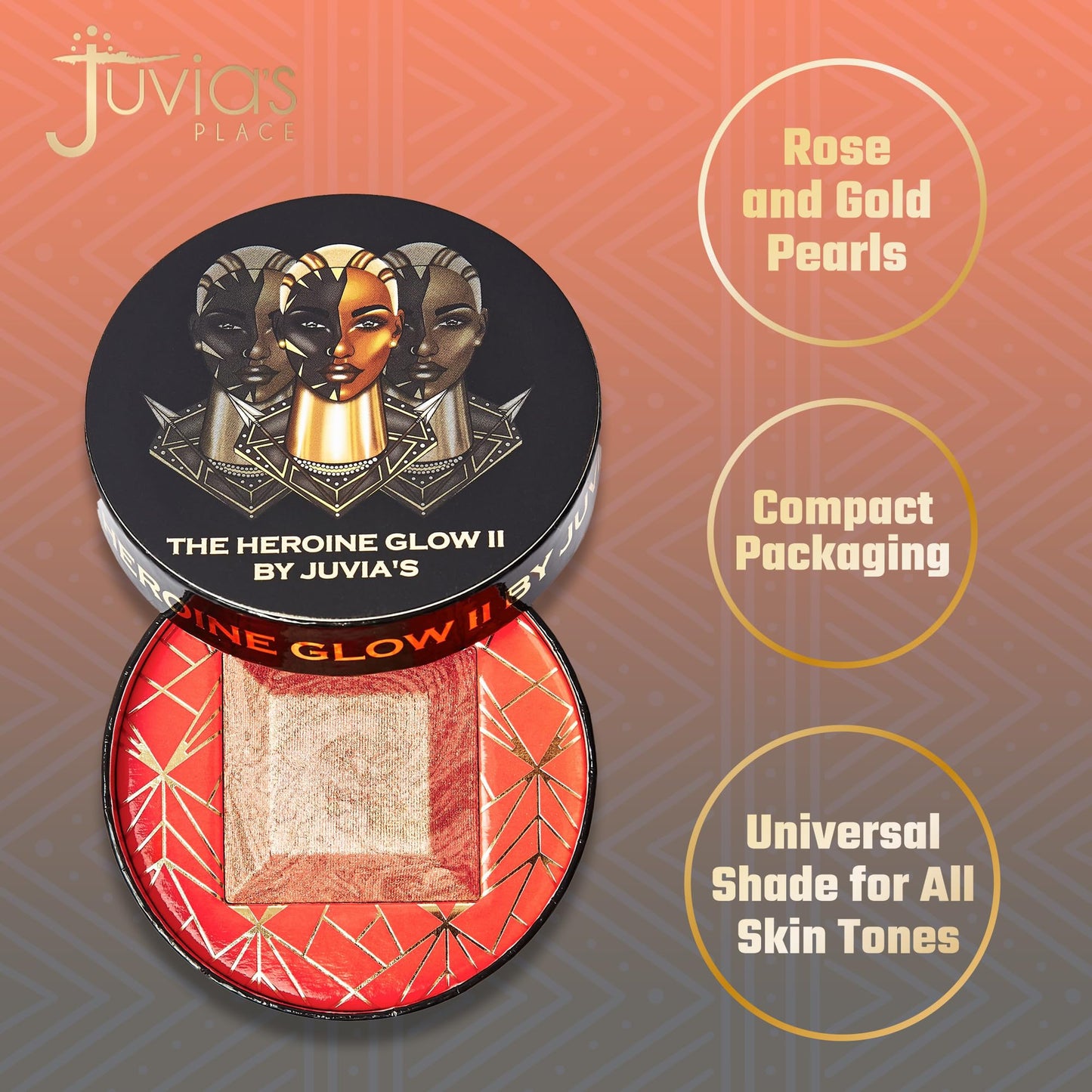 Juvia's Place Highlighter Heroine Glow II - Highlighter Powder, Baked Highlighter, Shimmer Highlighter Makeup, Long-Wearing & Illuminating Cheek
