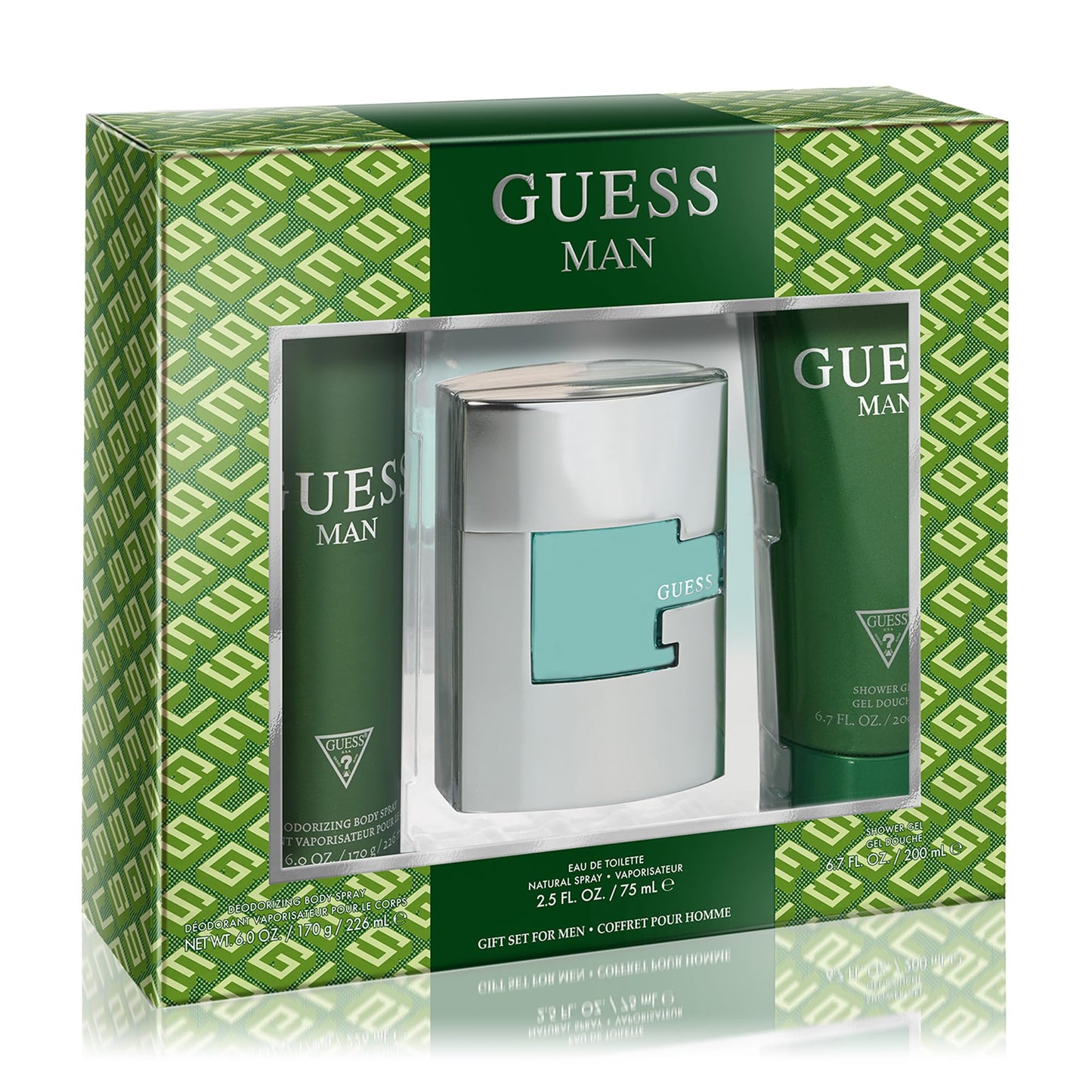 GUESS Man Eau de Toilette 3 Piece Gift Set - Cologne Spray 2.5 Fl. Oz., Deodorizing Body Spray 6.0 Oz., & Shower Gel 6.7 Fl. Oz.