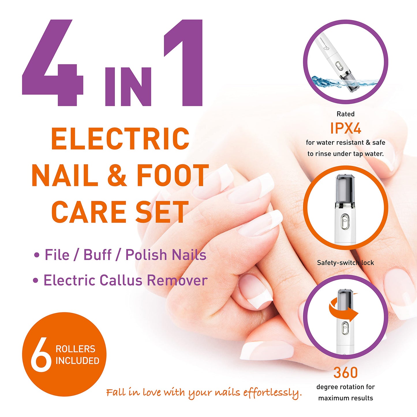 Own Harmony Electric Nail Buffer and Shine Kit for Natural Nails: Manicure Pedicure Tools with Callus Remover Foot Care, Best Electronic Mani Pedi