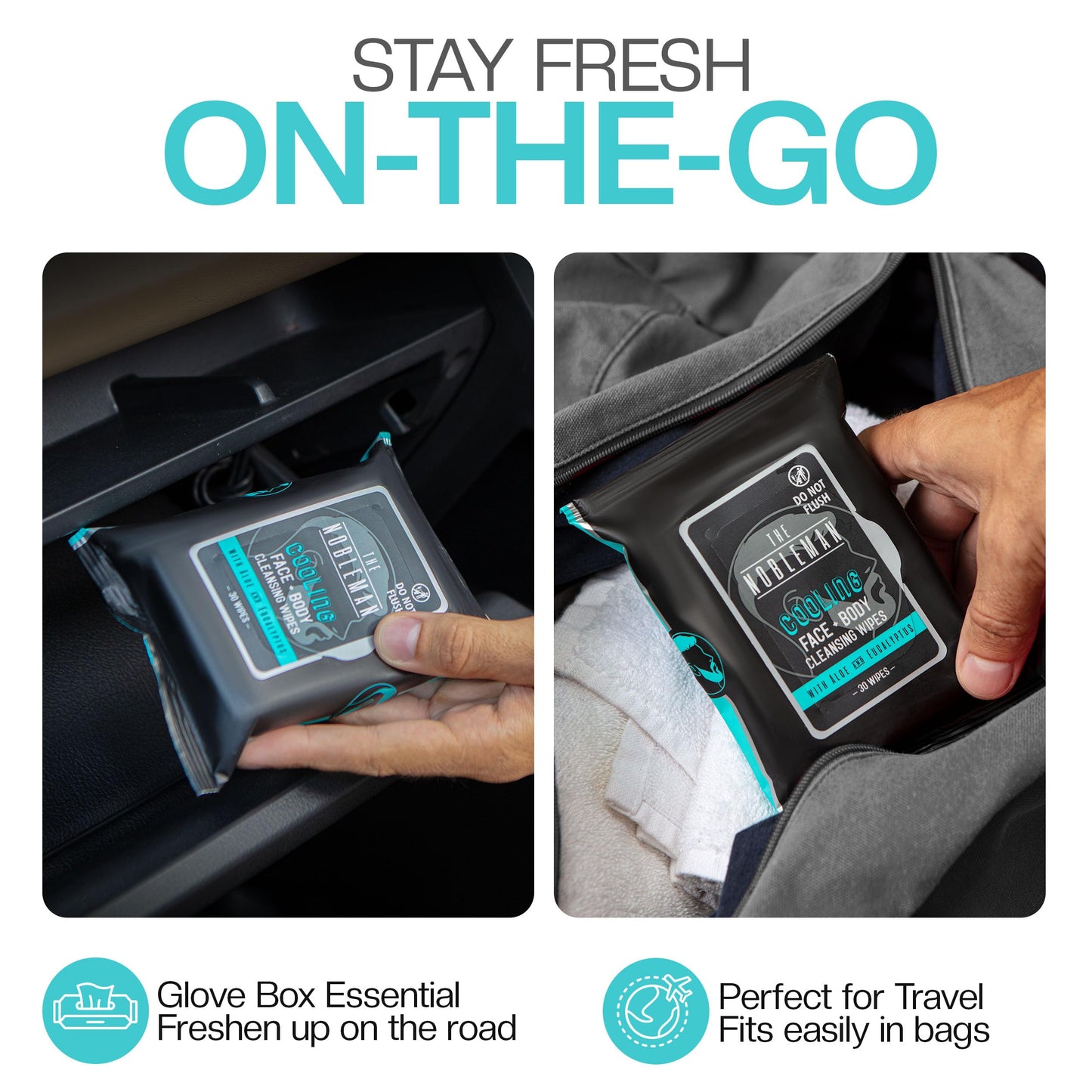 Men's Cooling Face + Body Cleansing Wipes - 4 Pack - 120 Count Post Workout Travel Towlettes
