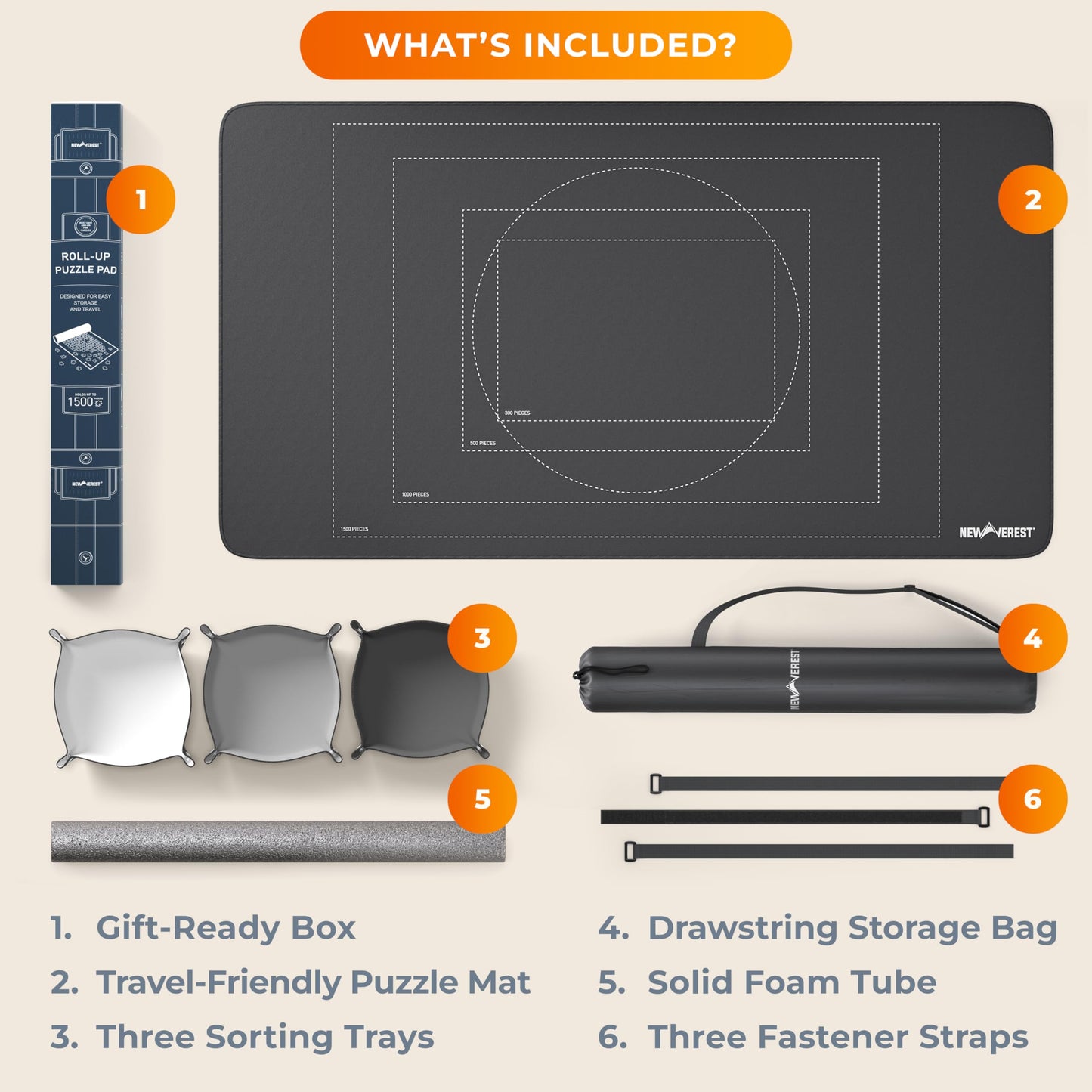 Newverest Jigsaw Puzzle Mat Roll-Up – 46"x26" Saver Pad for Up to 1500 Pieces, Non-Slip Bottom, Smooth Top, 3 Sorting Trays & Travel Bag