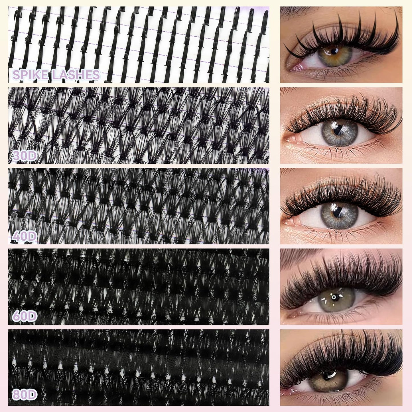 Lash Clusters Kit - 590Pcs Including Spikes Eyelashes & 4 Styles Mixed Set - From Natural to Thick With Lash Bond&Seal/Tweezers/Two Brush Suitable Beauty and Personal Care QUAFFLY