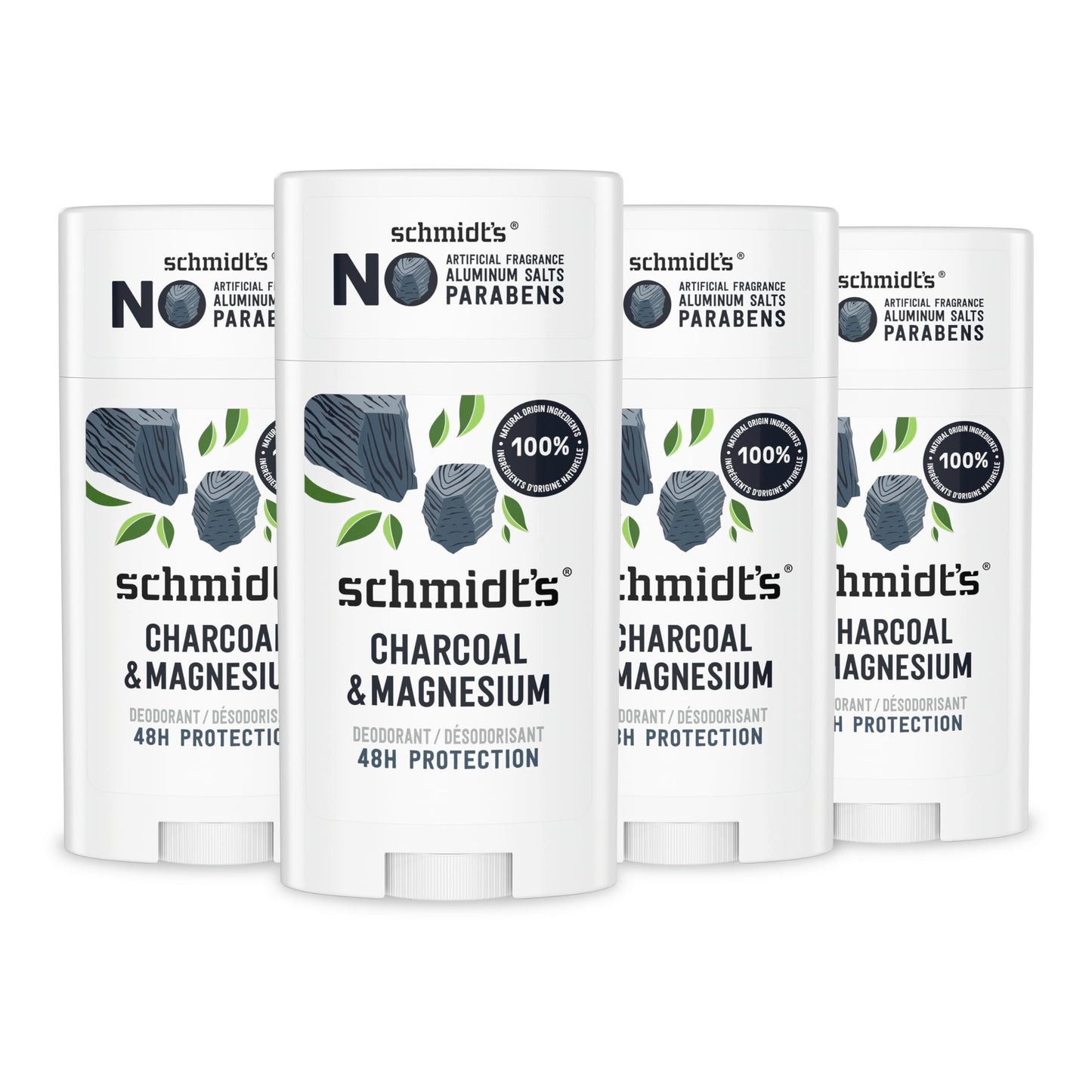 Schmidt's Aluminum-Free Vegan Deodorant Charcoal & Magnesium with 24 Hour Odor Protection, 4 Count for Women and Men, Natural Ingredients Beauty and Personal Care Schmidt's