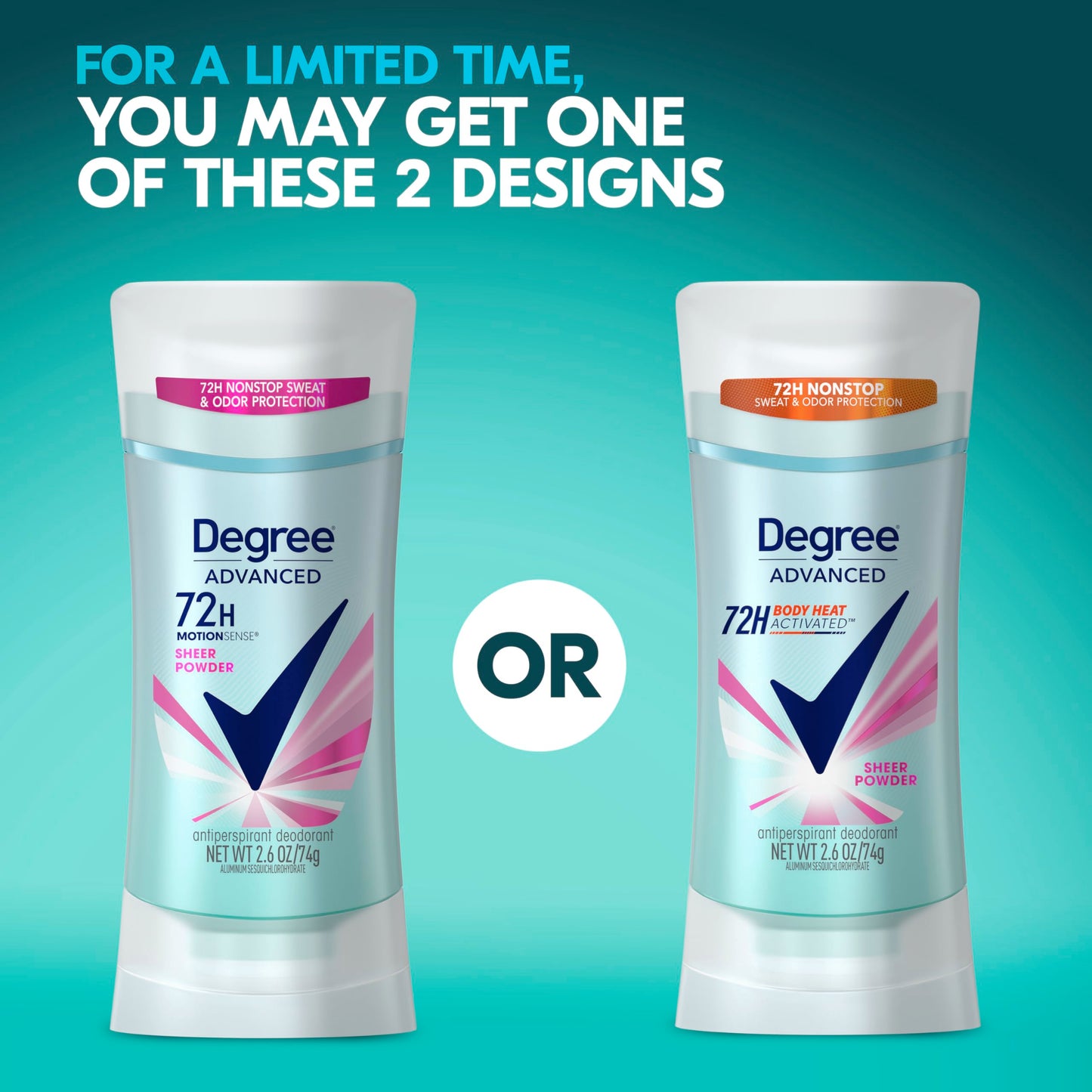 Degree Advanced Protection Antiperspirant Deodorant Sheer Powder for 72-Hour Sweat & Odor Control for Women, with Body Heat Activated Technology, 2.6