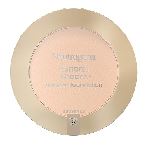 Neutrogena Mineral Sheers Compact Powder Foundation, Lightweight & Oil-Free Mineral Foundation, Fragrance-Free, Natural Ivory 20, .34 oz
