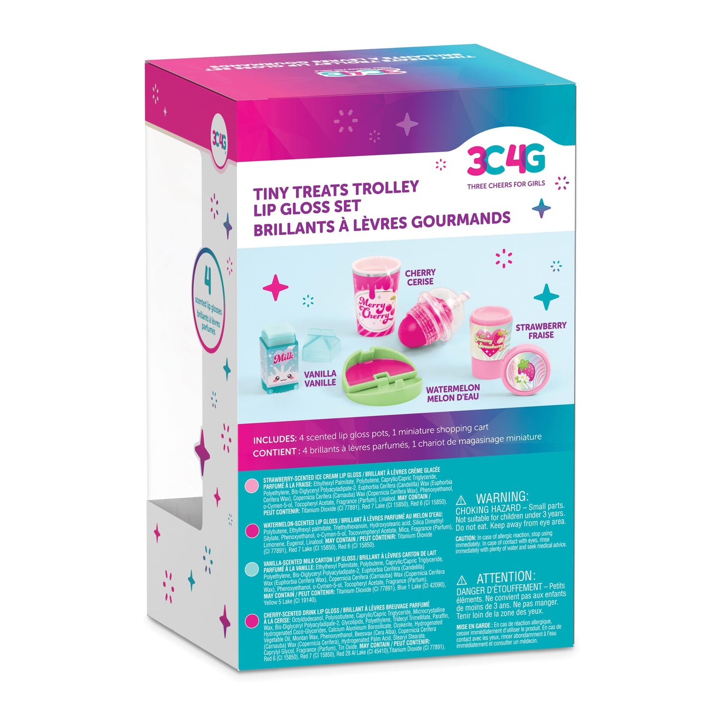 3C4G: Tiny Treats Trolley Lip Gloss Set with Scented Lip Glosses & Rolling Mini Shopping Cart for Girls Ages 8+