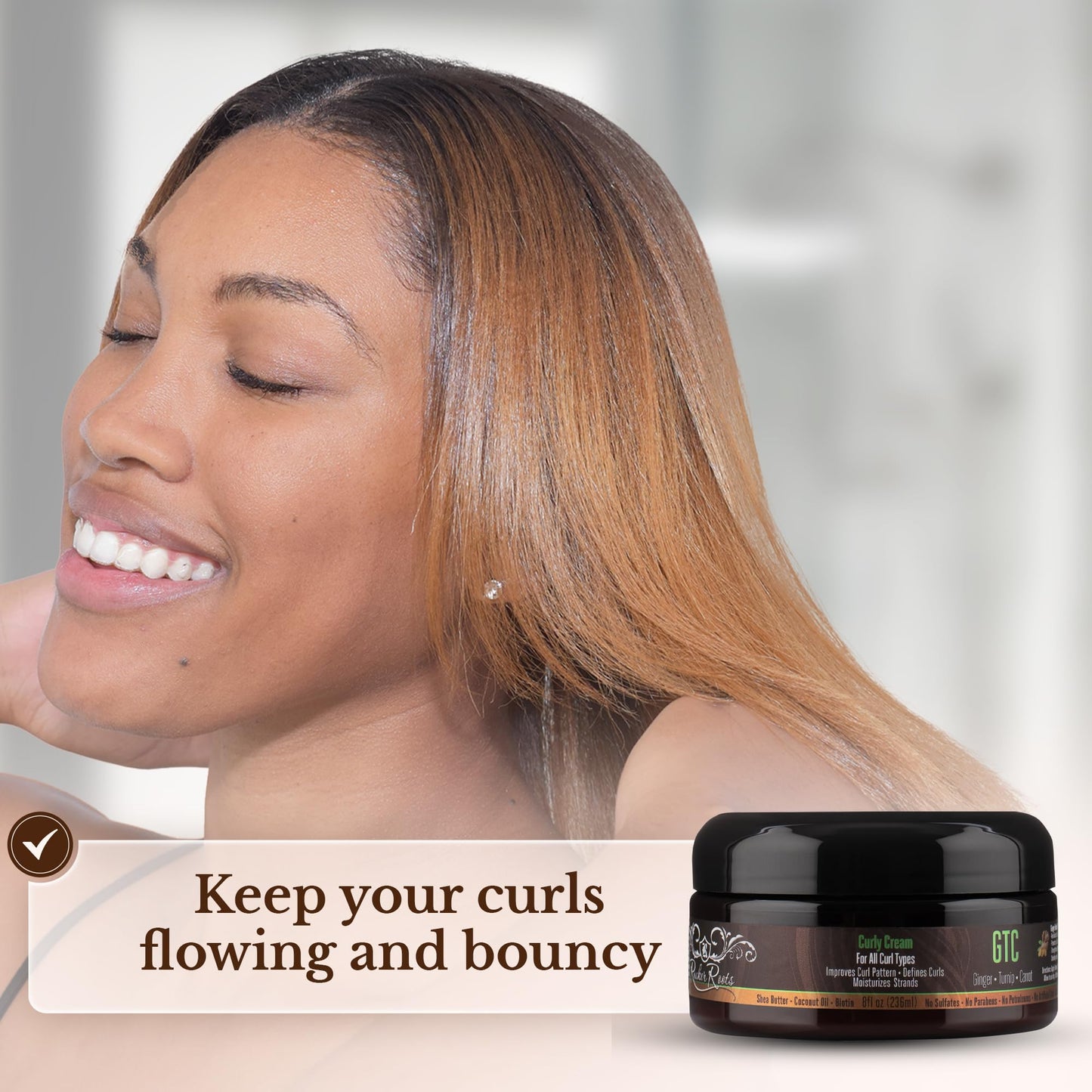 Rucker Roots GTC Curly Cream |Moisturizes Strands| Improves Curl Pattern| Defines Curls| Ginger, Turnip, Carrot Root Oils| All Curl Types