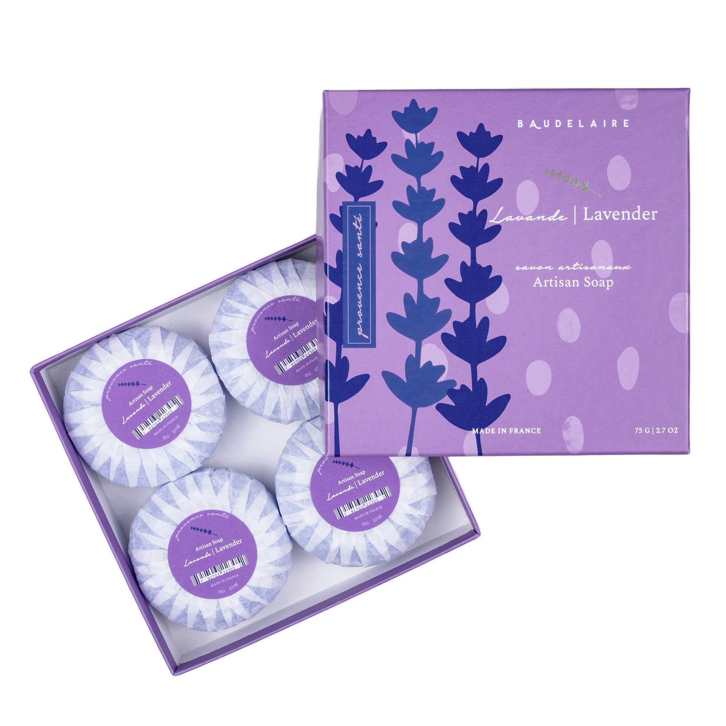 Provence Sante Luxury French Cleansing Bar - Moisturizing Shea Butter - Triple-milled Lavender Fragrance, 2.7oz 4-Bar Gift Box