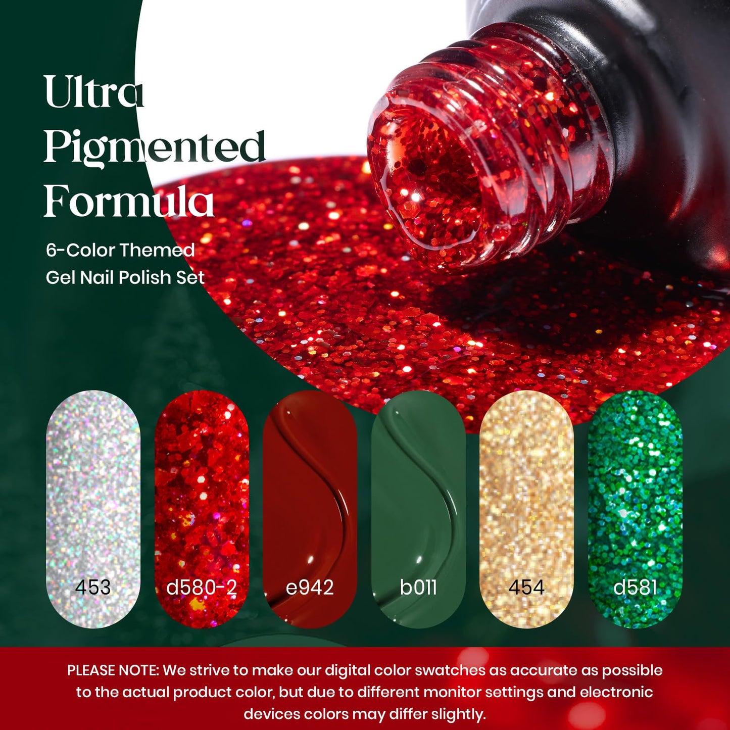 Beetles Valentines Gel Nail Polish, Red Sparkle Green Glitter Gold Silver Winter Gel Polish Dark Red Gel Polish Kits Soak Off Nail Lamp Uv LED Cured