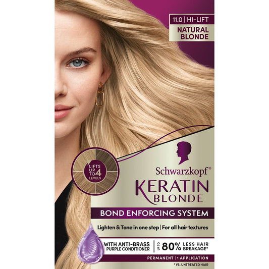Schwarzkopf Keratin Blonde Hair Dye, 11 High Lift Natural Blonde, Professional Quality Permanent Hair Color, Bond Enforcing System, Pre-Color Serum