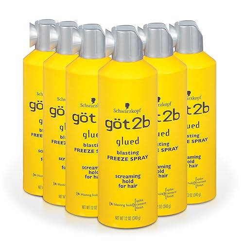 got2b Glued Blasting Freeze Hair Spray, 12 Fl Oz, Pack of 6, Extra Strong Holding Spray for Spikes & Styles, Long-Lasting All-Day Hold, Wind-Tested