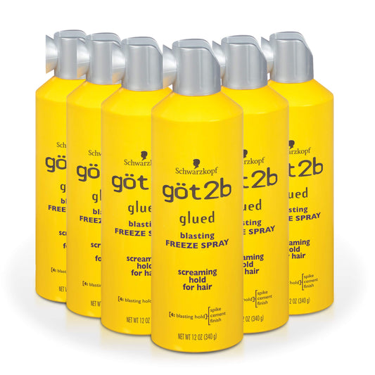 got2b Glued Blasting Freeze Hair Spray, 12 Fl Oz, Pack of 6, Extra Strong Holding Spray for Spikes & Styles, Long-Lasting All-Day Hold, Wind-Tested