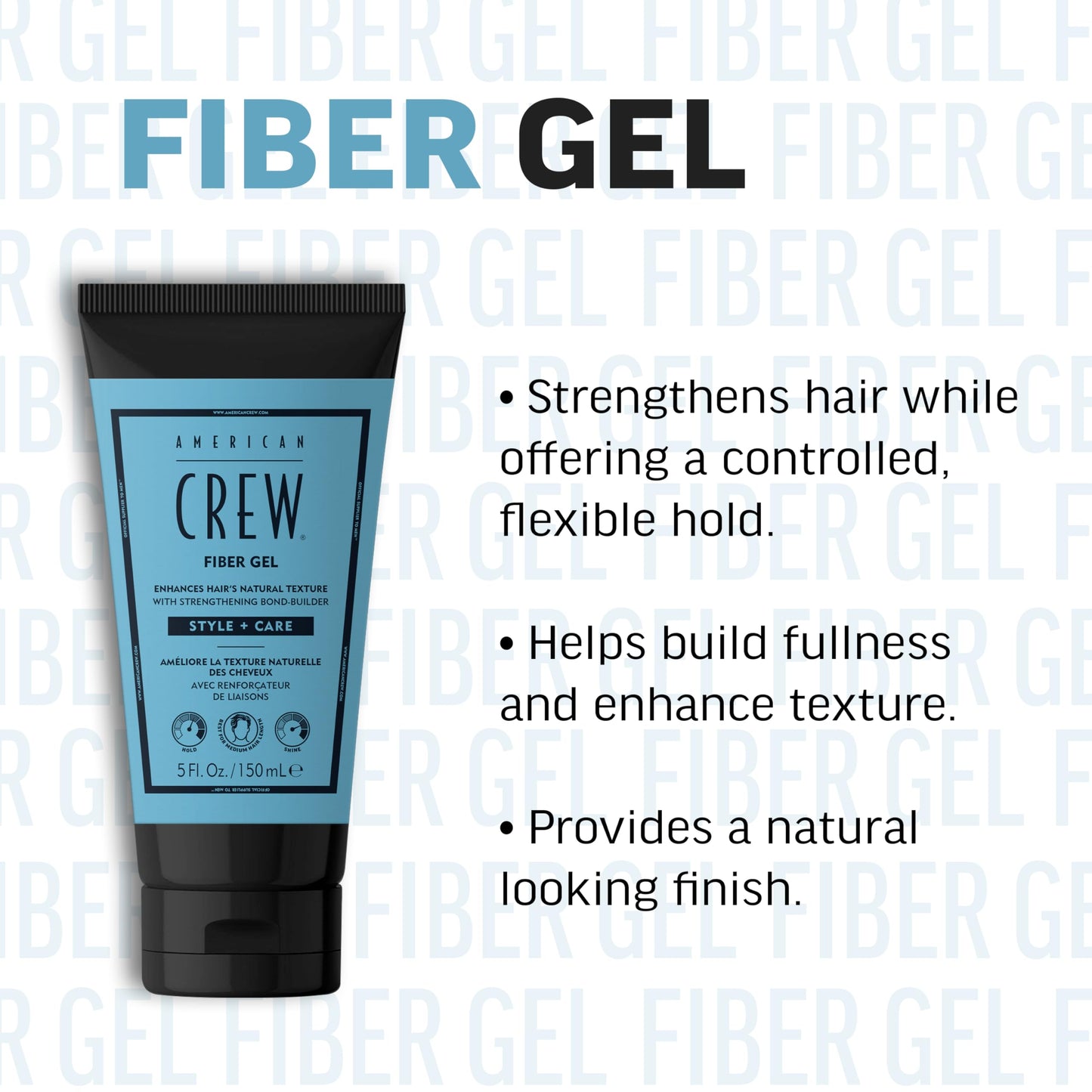 AMERICAN CREW Fiber Gel, Texturizing & Strengthening Formula with Bond Builder, Medium Hold & Natural Finish for Short to Medium Hair, 5 fl oz