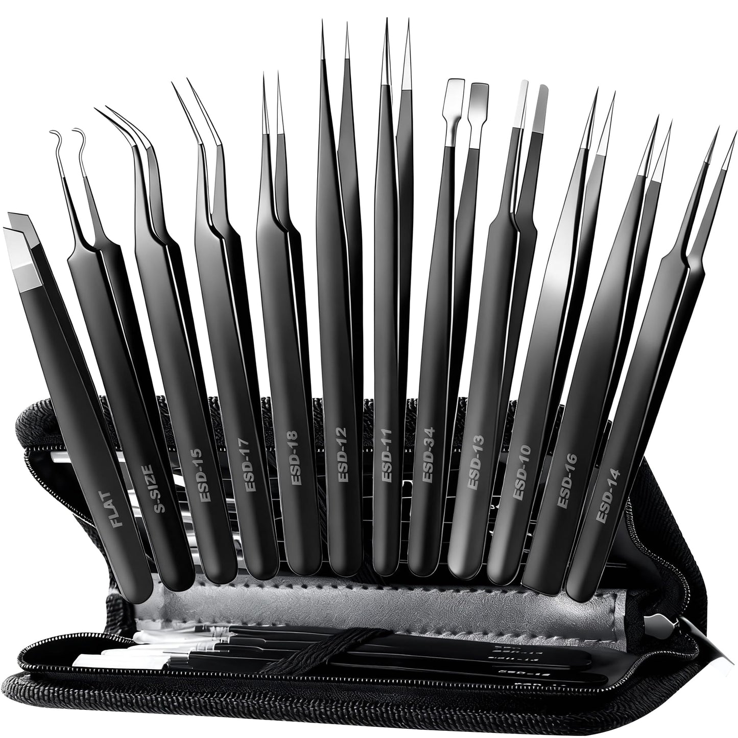 Antonki 12 Pack Precision Tweezers Set for Craft, Soldering, Jewelry, Facial Hair, Eyebrow, Ingrown Hair Removal, Eyelash Extension- with Case Beauty and Personal Care Antonki Default Title