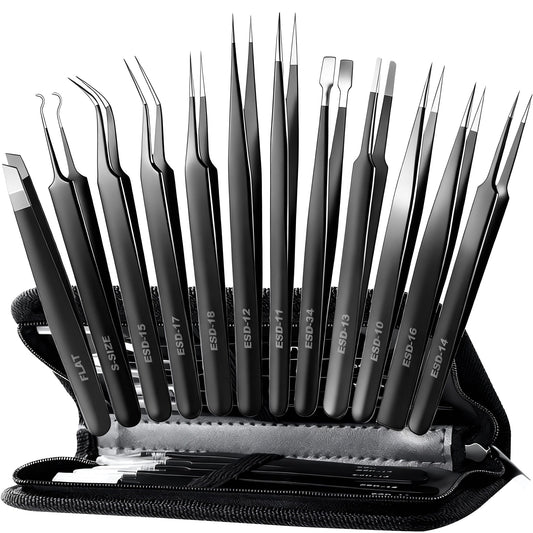 Antonki 12 Pack Precision Tweezers Set for Craft, Soldering, Jewelry, Facial Hair, Eyebrow, Ingrown Hair Removal, Eyelash Extension- with Case Beauty and Personal Care Antonki Default Title