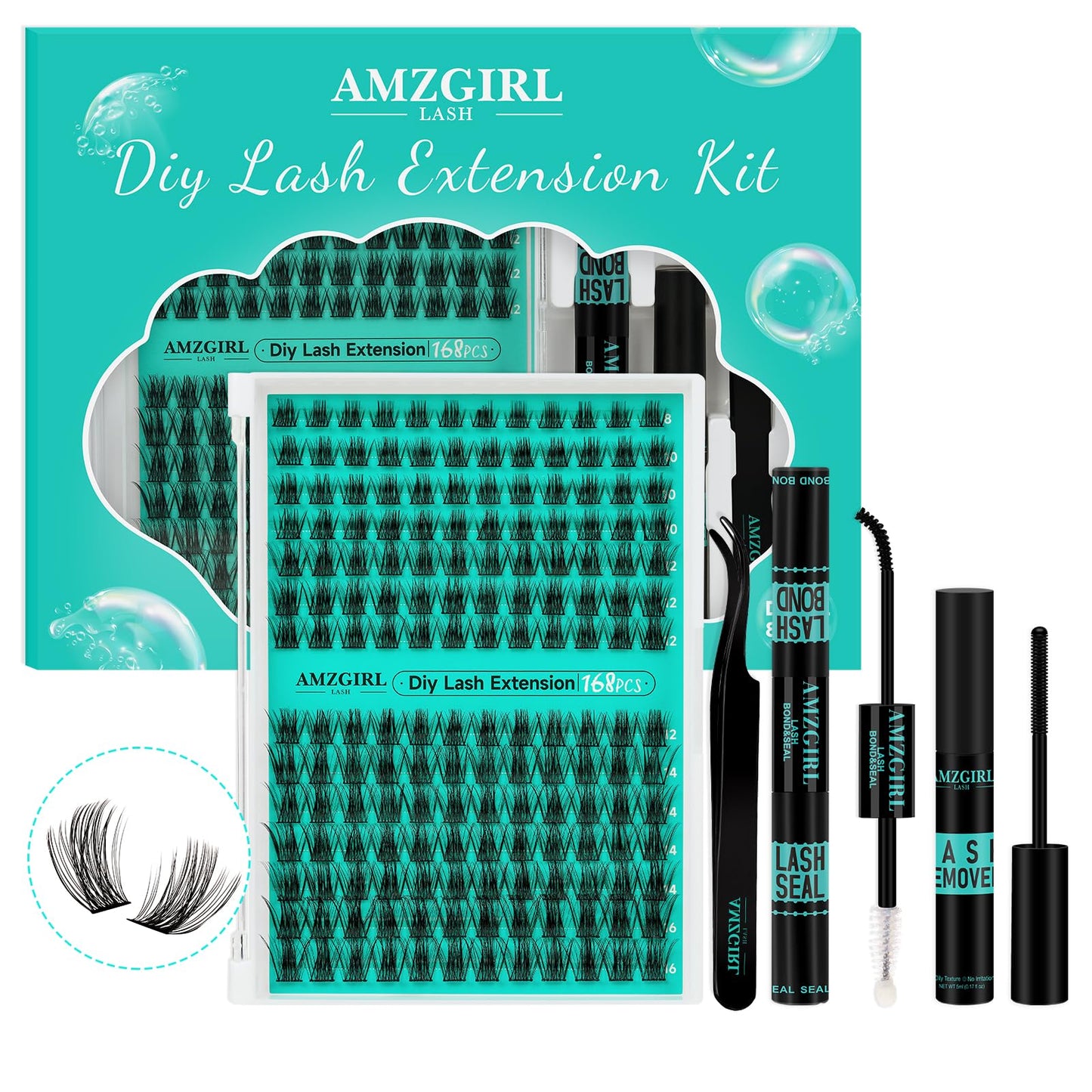 Lash Clusters Kit 168Pcs,DIY Individual Lashes Clusters Kit,Lash Bond And Seal,Lash For Eyelashes Extensions,Lash Applicator Tool For False Eyelash Beauty and Personal Care AMZGIRL LASH Default Title