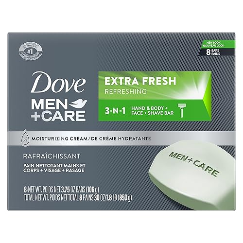 DOVE MEN + CARE 3 in 1 Bar Cleanser for Body, Face, and Shaving Extra Fresh Body and Facial Cleanser More Moisturizing Than Bar Soap to Clean