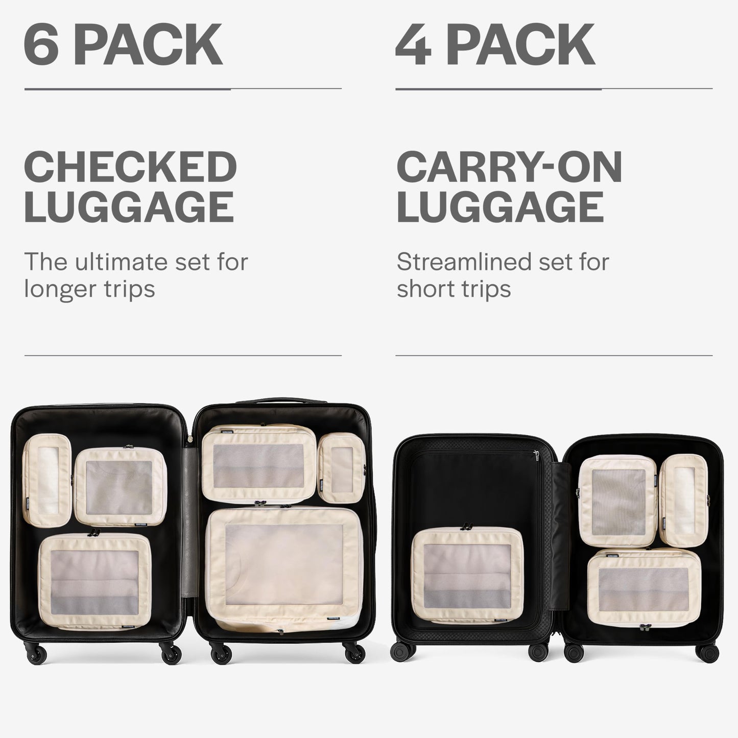 Aerotrunk Compression Packing Cubes 4-Pack – Double Zipper Luggage Organizer Bags for Travel Suitcases, Beige