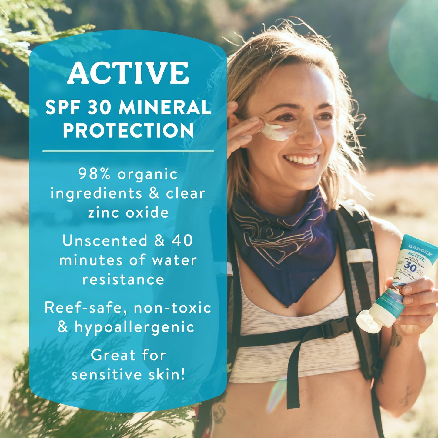 Badger Mineral Sunscreen Cream SPF 30, Zinc Oxide Sun Care, 98% Organic, Reef Safe, Water Resistant, Unscented Face and Body Sunscreen Travel Size Beauty and Personal Care Badger