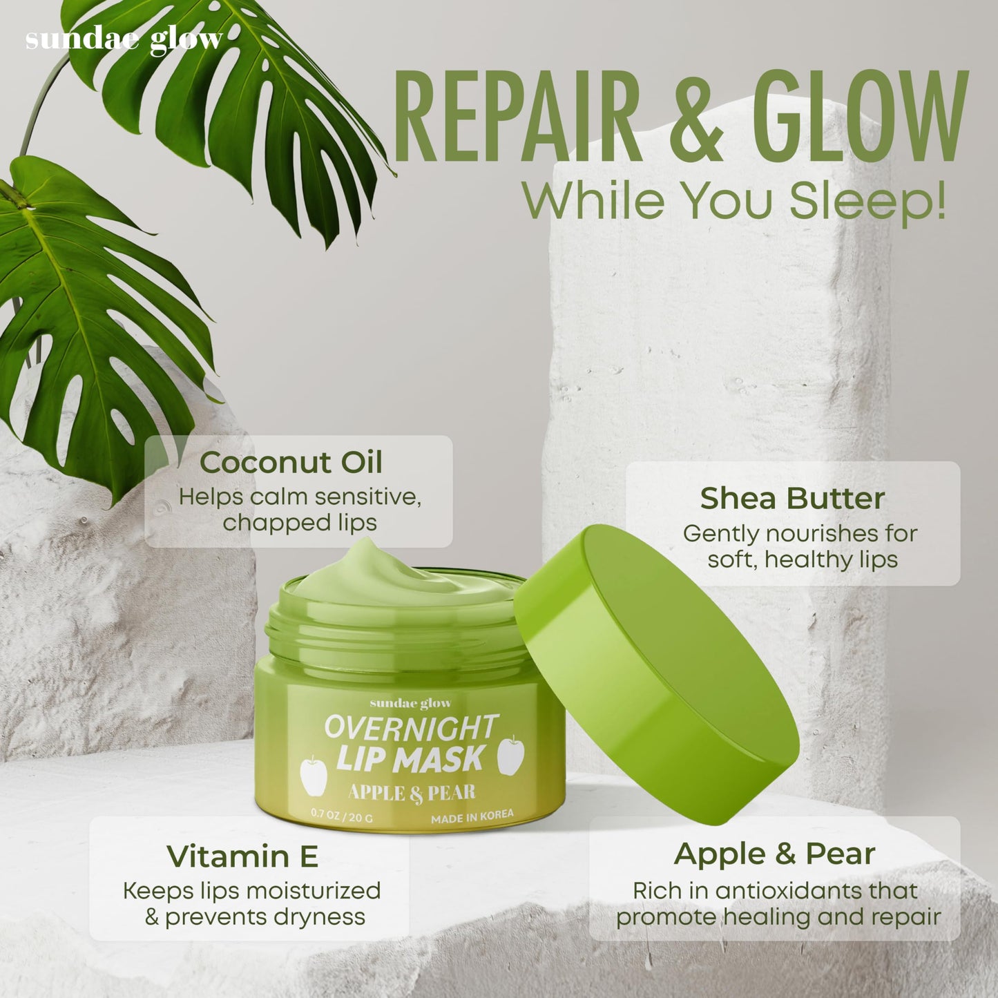 Sundae Glow Apple & Pear Lip Mask Overnight Treatment - Dermatologist Tested, Korean Skin Care - Deep Moisture & Lip Hydration Repair with Shea Butter