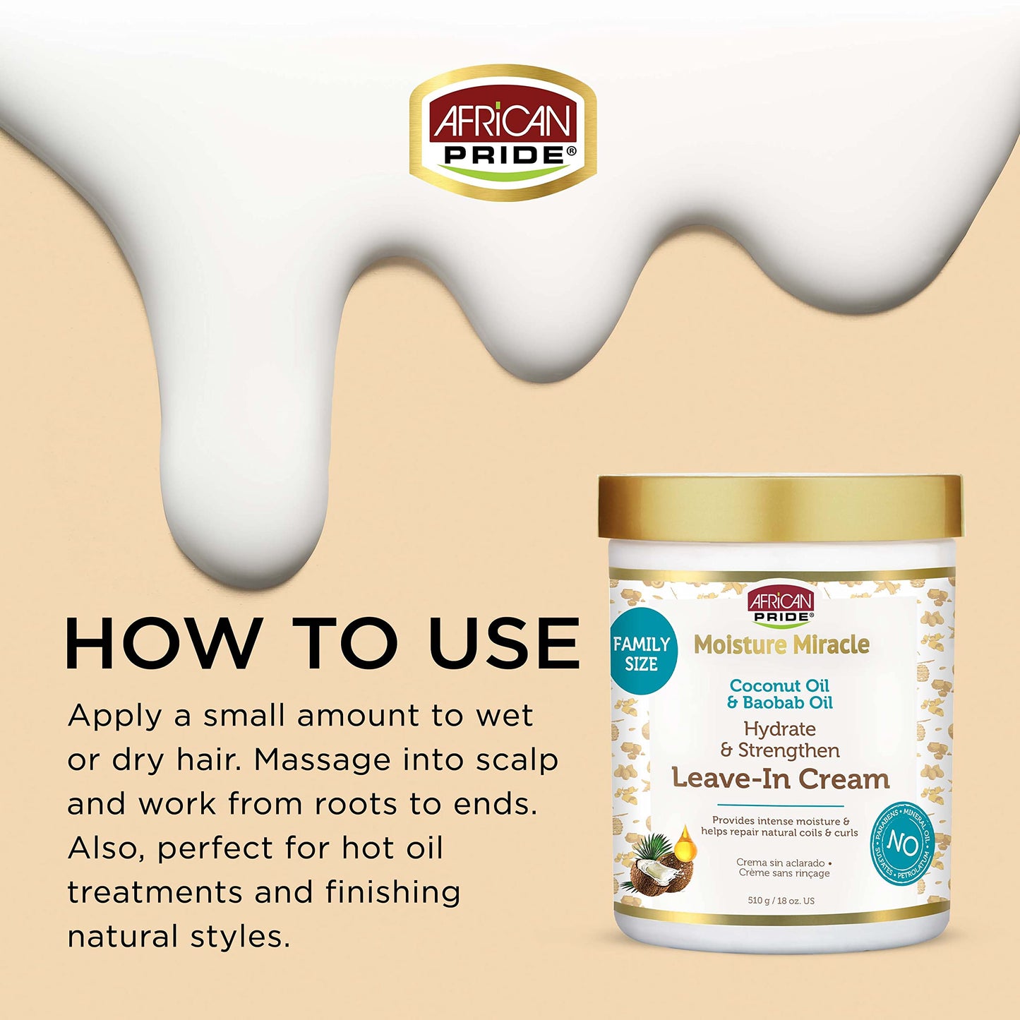 African Pride Moisture Miracle Coconut Oil & Baobab Oil Leave-In Hair Cream (3 Pack) - Provides Intense Moisture & Helps Repair Natural Coils & Curls Beauty and Personal Care African Pride