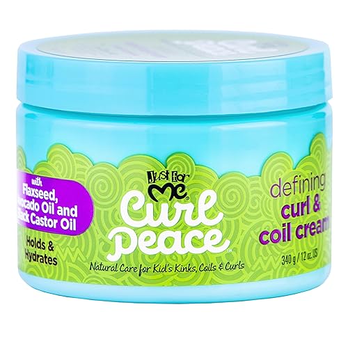 Just For Me Curl Peace Defining Curl & Coil Cream - Holds & Hydrates, Contains Flaxseed, Avocado Oil & Black Castor Oil, No Animal Testing, 12 oz