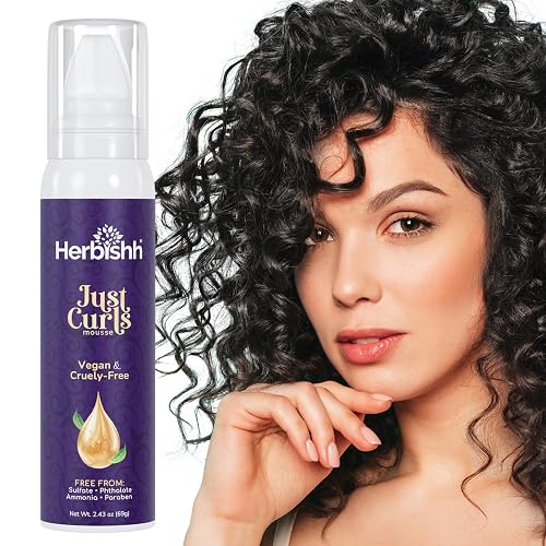 Herbishh Just Curls Weightless Hair Mousse (69g), Volumizing Mousse for Curly & Wavy Hair, Anti-Frizz Styling Foam Mousse, Flexible Hold, Hydrating
