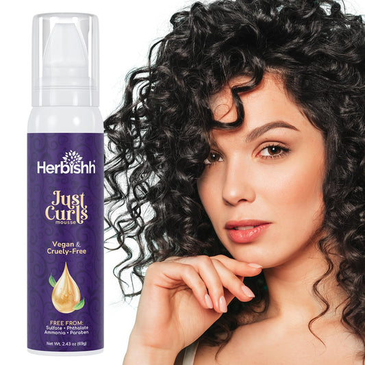 Herbishh Just Curls Weightless Hair Mousse (69g), Volumizing Mousse for Curly & Wavy Hair, Anti-Frizz Styling Foam Mousse, Flexible Hold, Hydrating Beauty & Personal Care Herbishh