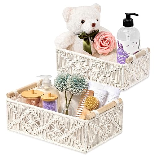 Sorbus Macrame Boho Decor Baskets - 2 Decorative Gift Baskets for Nursery, Baby Room, Toilet Tank Top - Lined Baby Basket Set for Organizing Changing…