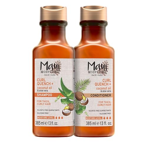 Maui Moisture Curl Quench + Coconut Oil Shampoo + Conditioner to Hydrate and Detangle Tight Curly Hair, Softening Shampoo, Vegan, Silicone