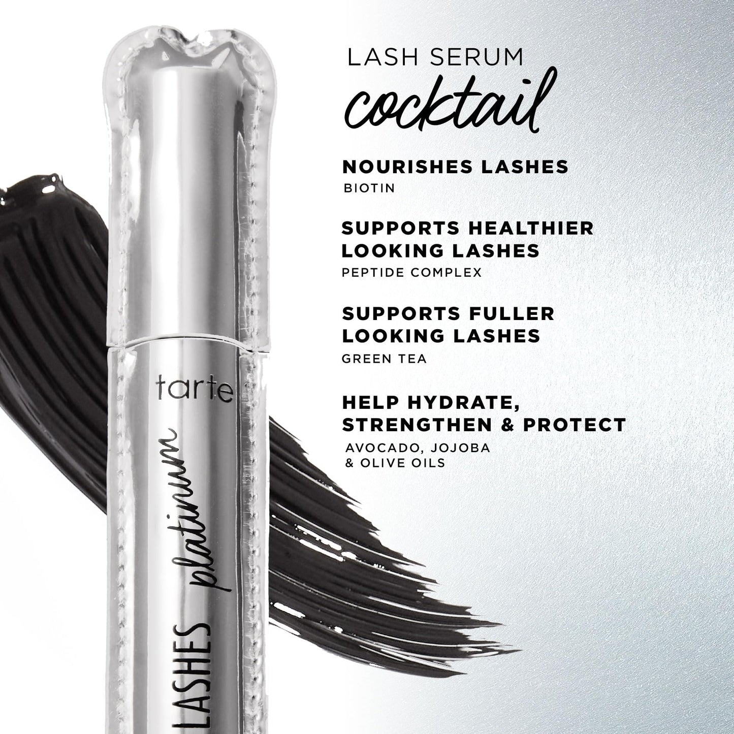tarte lights, camera, lashes platinum volumizing mascara - Black Tinted Peptide Lash Serum mascara for Volume & Length, Smudge-Proof, Flake-Free