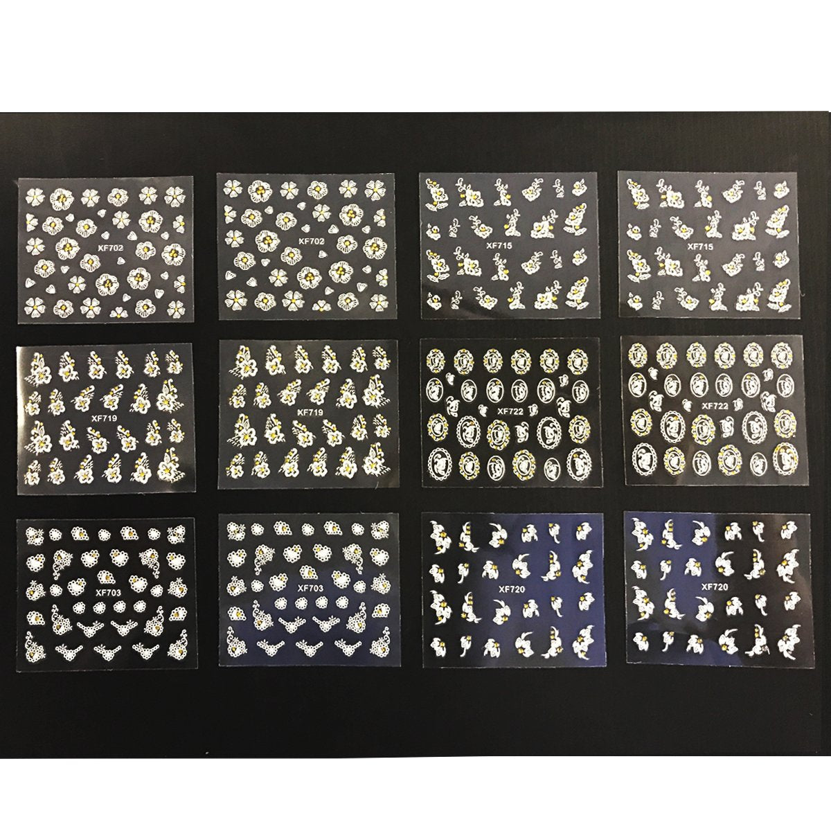 Wrapables A70194_a White with Gold Rhinestones Nail Art Stickers 3D Nail Decals (50 Sheets), Flowers, Bows, & Butterflies Nail Art Stickers (50